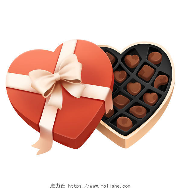 微立体情人节爱心心型巧克力盒子插画素材png